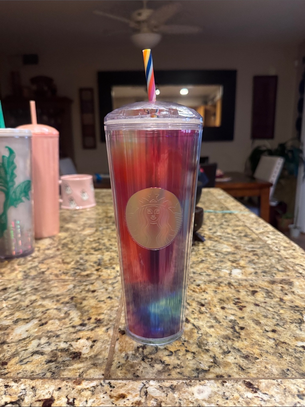 Starbucks Multicolor Rainbow Ombre Tumbler with Striped Straw